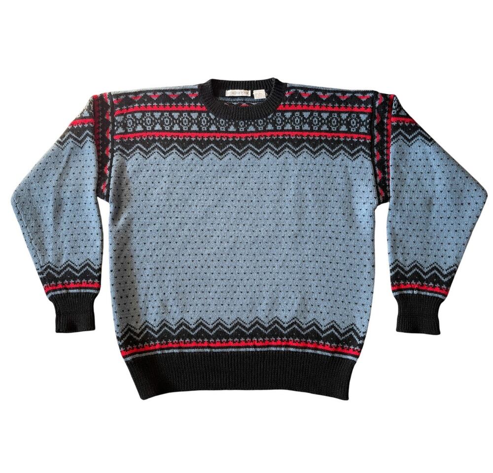 Vintage 90s Fair Isle Grandpa Sweater Wool Nordic Retro Cabin Preppy Academia